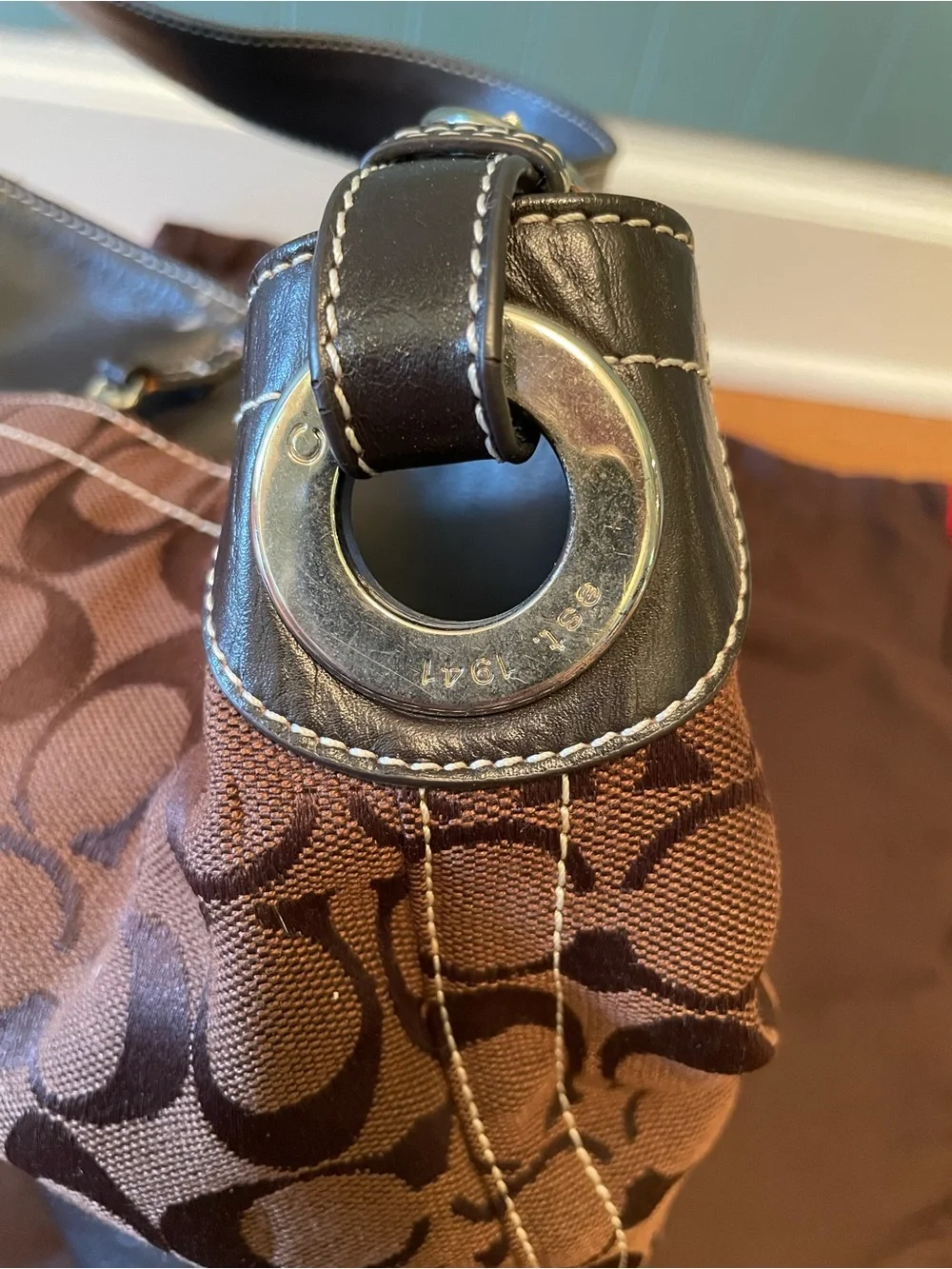 Coach Brown Signature Canvas & Dark Brown Leather Handbag
